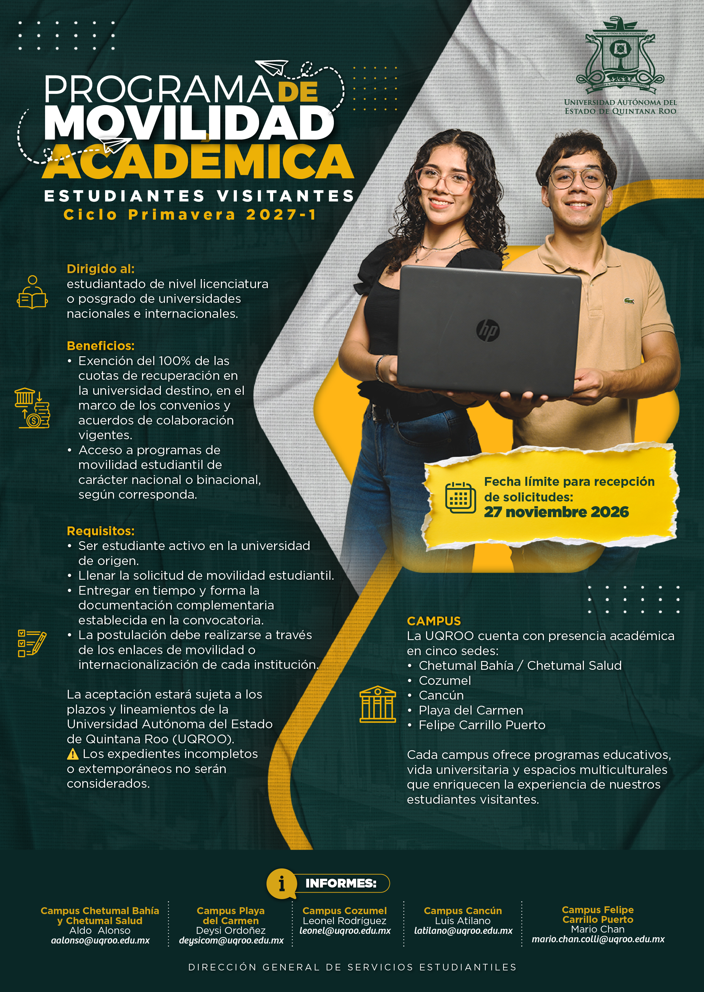Programa de Movilidad Académica Estudiantes Visitantes Primavera 2027