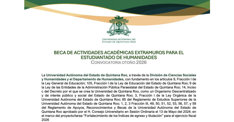 Banner de Beca de Actividades Académicas Extramuros para el estudiantado de Humanidades | Convocatoria Otoño 2026