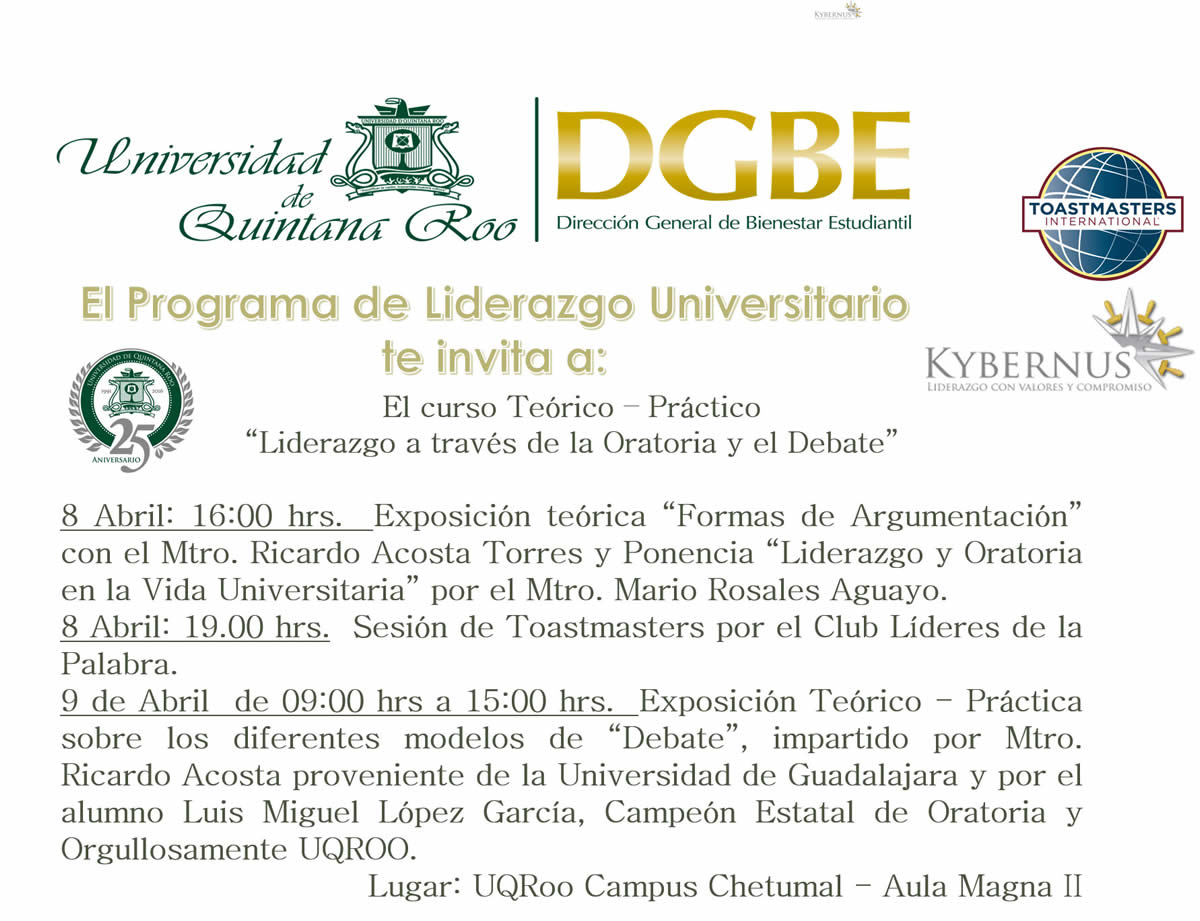 TALLER LIDERAZGO A TRAVÉS DE LA ORATORIA Y EL DEBATE - Universidad Autónoma  Del Estado De Quintana Roo